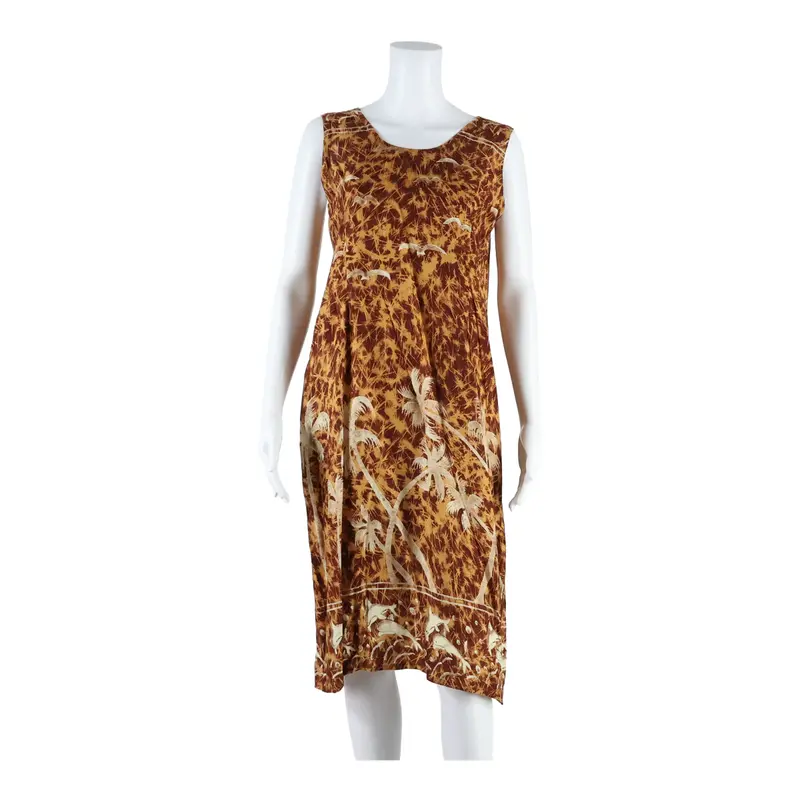 Tie Back Womens Shift Dress Brown Floral Sleeveless Midi S 1