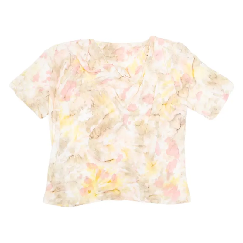 Tie-Dye Womens Printed Blouse Beige Button Neck Crazy Pattern Xl 1