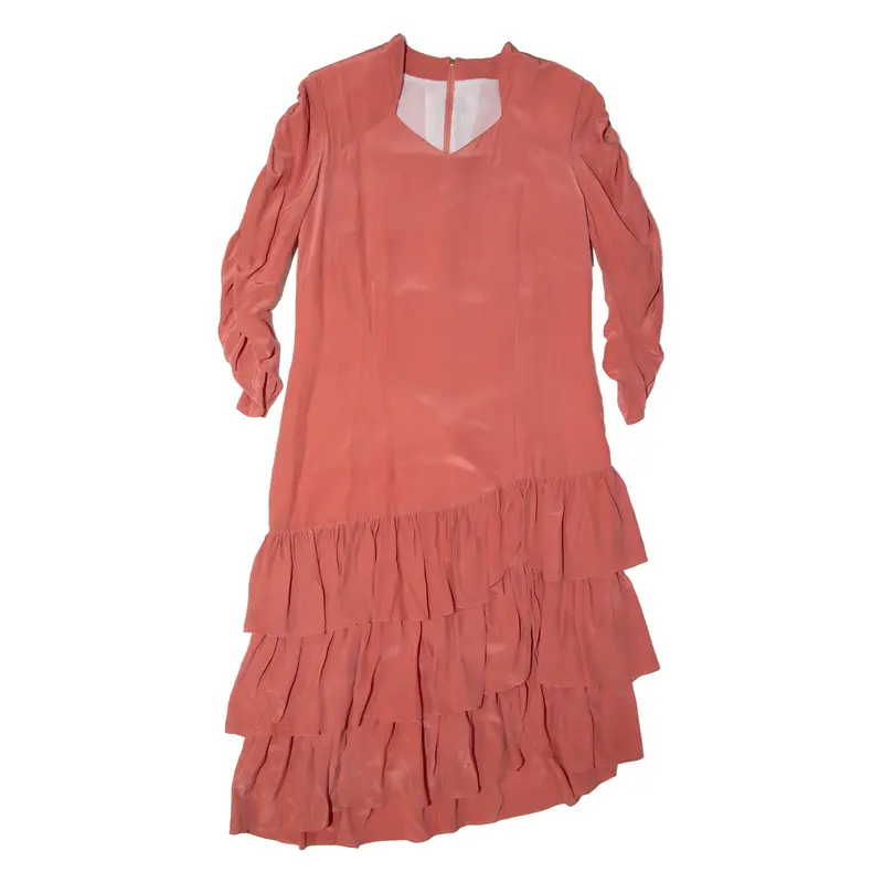 Tiered Aysmmetrical Flamenco Womens Day Dress Pink Midi M 1