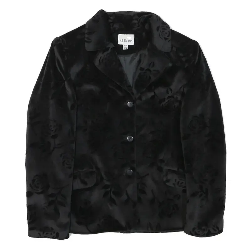 Tilber Womens Black Burnout Floral Velvet Button Jacket Uk 10 Polyester Blend 1