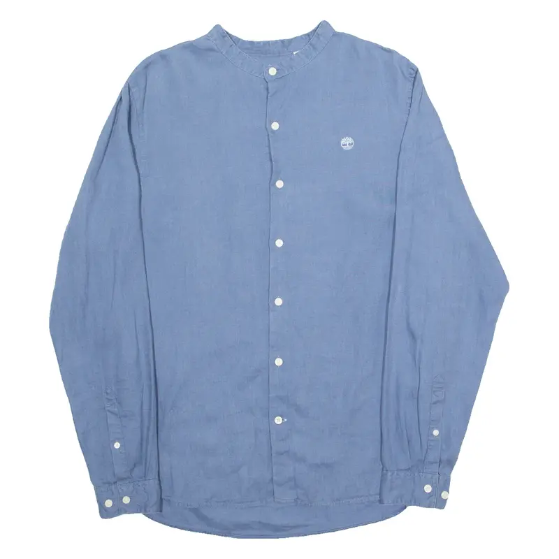 Timberland Collarless Slim Fit Mens Plain Shirt Blue Long Sleeve M 1
