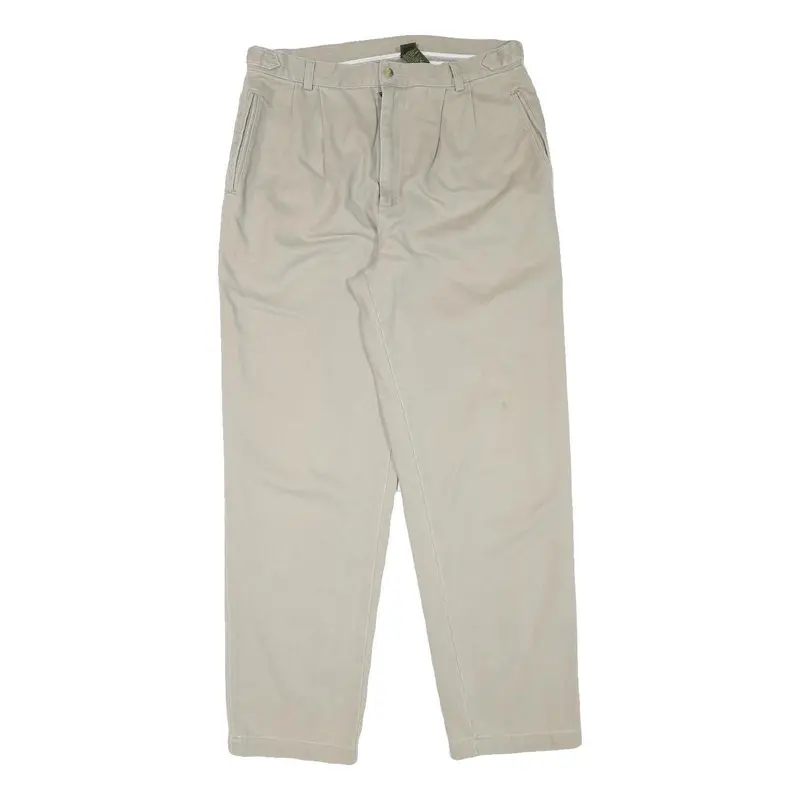 Timberland Mens Beige Cotton Blend Relaxed Leg Trousers W33 L31 Zip Closure 1
