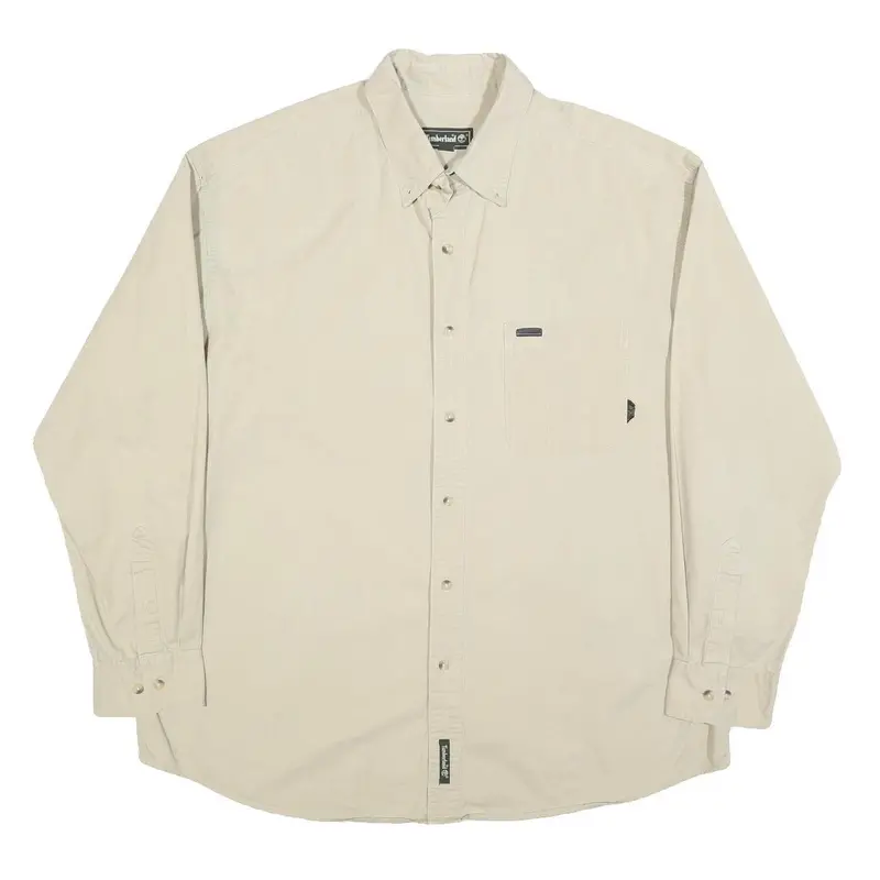 Timberland Mens Beige Cotton Long Sleeve Shirt Xl Classic Button Down Pocket 1