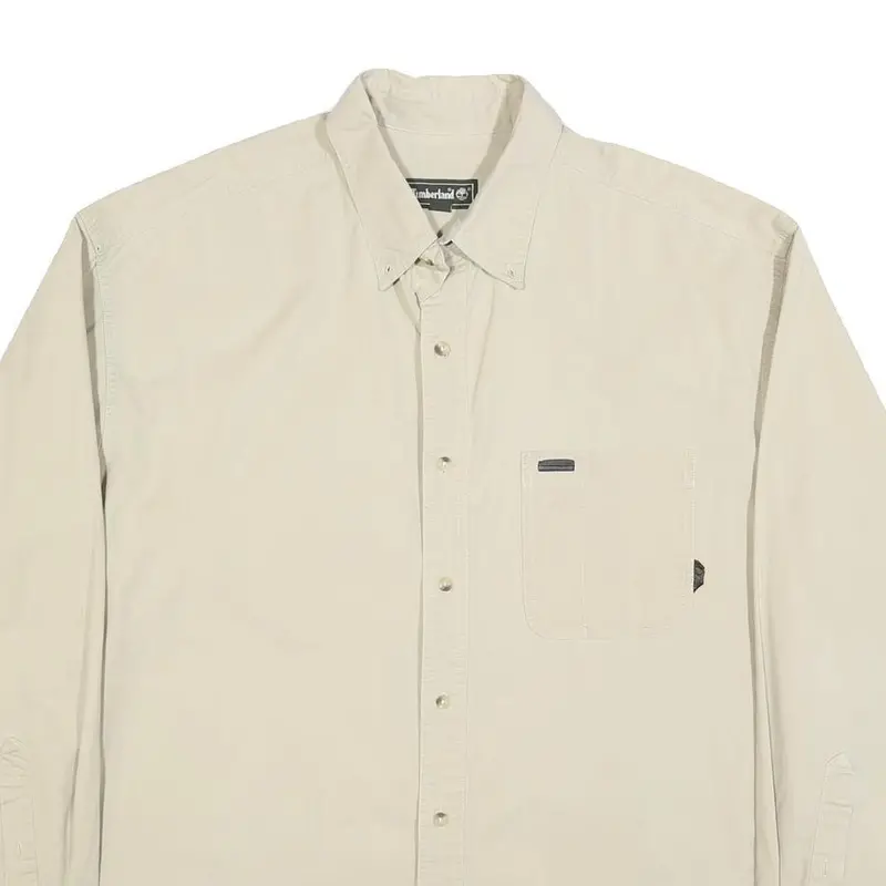 Timberland Mens Beige Cotton Long Sleeve Shirt Xl Classic Button Down Pocket 2