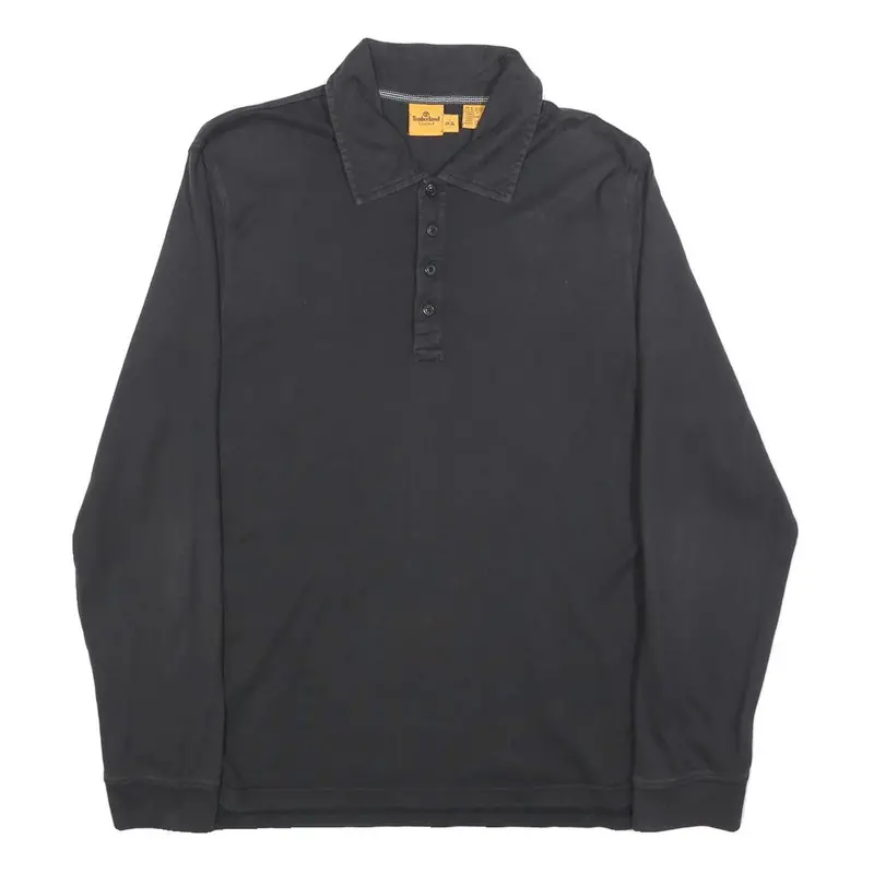 Timberland Mens Black Long Sleeve Plain S Cotton Blend Polo Shirt Casual 1