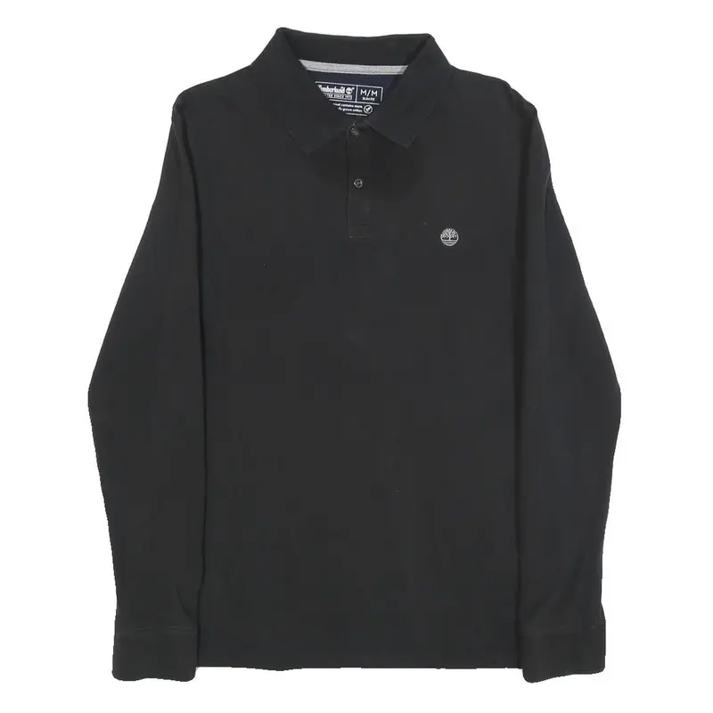 Timberland Mens Black Long Sleeve Polo Shirt M Cotton Blend Classic 1