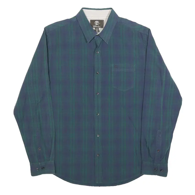 Timberland Mens Blue Green Check Shirt L Casual Cotton Blend Button Shirt 1