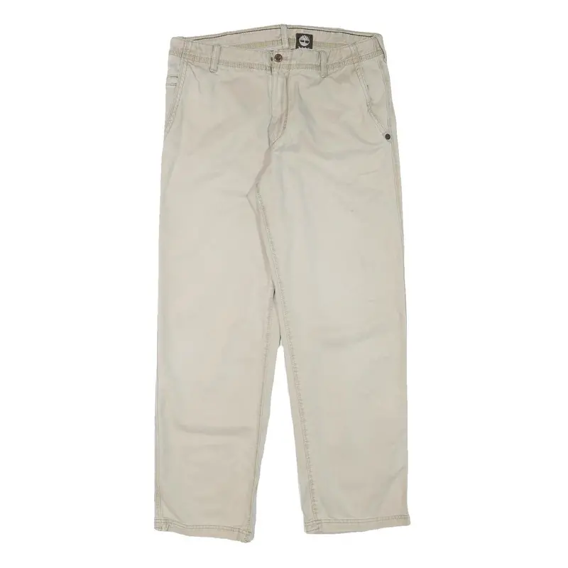 Timberland Mens Cotton Blend Beige Regular Fit Straight Trousers W36 L32 Casual 1