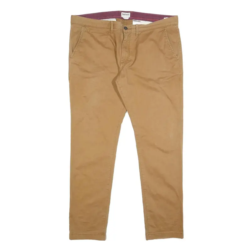 Timberland Mens Cotton Blend Beige Slim Zip Trousers W40 L34 Casual Smart 1