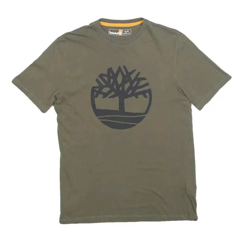 Timberland Mens Green S Cotton T-Shirt Short Sleeve Crew Neck Logo Graphic 1
