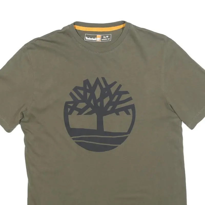 Timberland Mens Green S Cotton T-Shirt Short Sleeve Crew Neck Logo Graphic 2