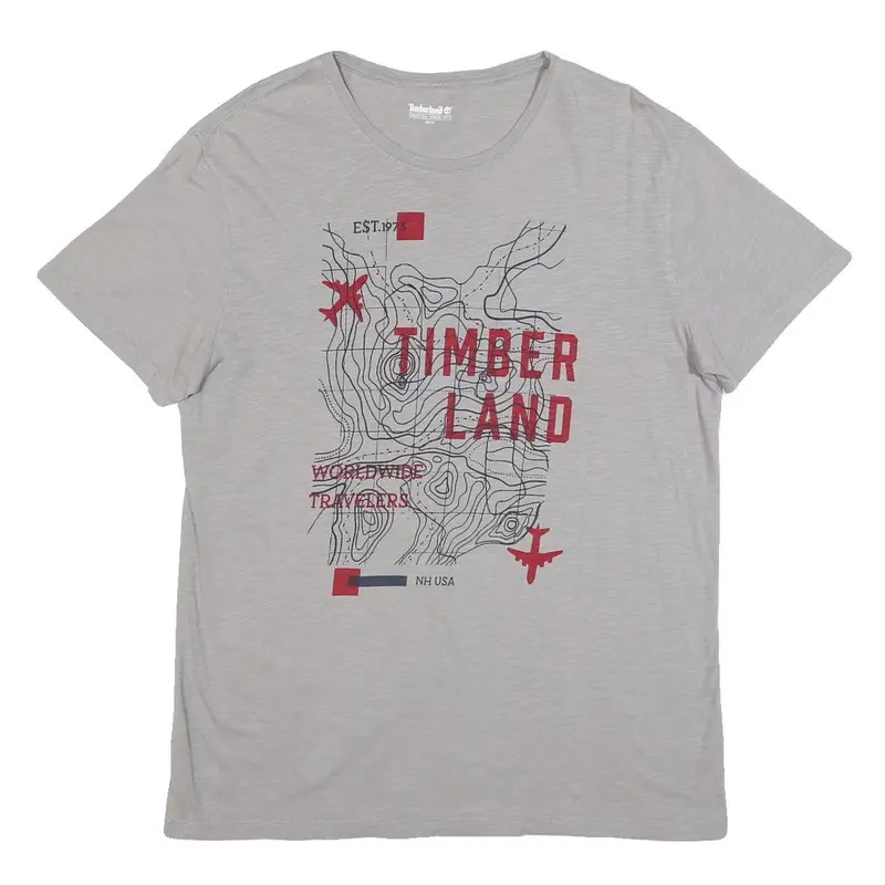 Timberland Mens Grey Graphic T-Shirt M Short Sleeve Crew Neck Travel Print 1