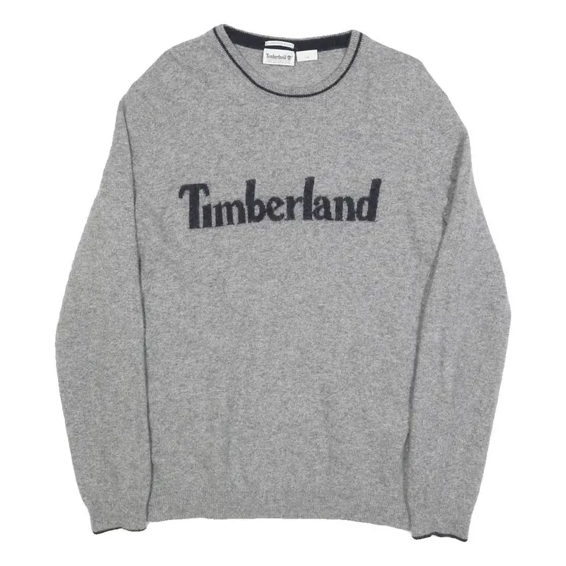 Timberland Mens Grey Jumper Plain Crew Neck Basic Knit L Wool Blend Casual 1
