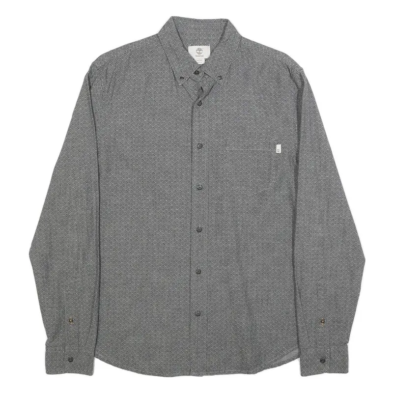 Timberland Mens Grey Pattern Cotton Shirt M Long Sleeve Button Collar Casual 1