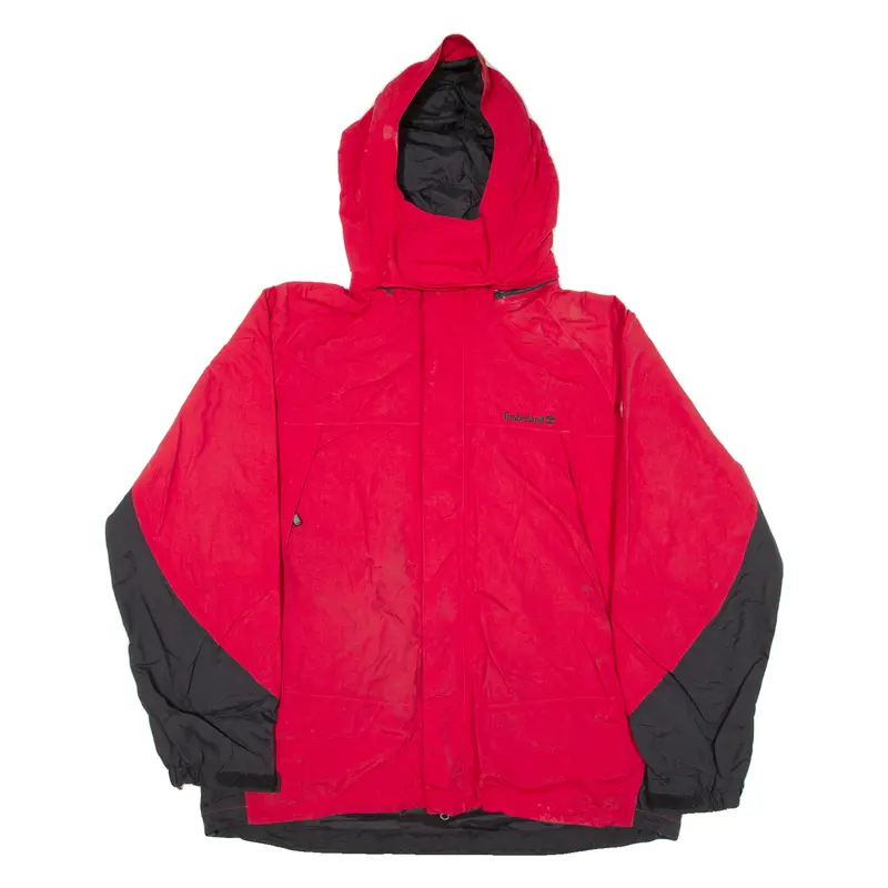 Timberland Mens Rain Jacket Red Nylon Hooded Xl 1