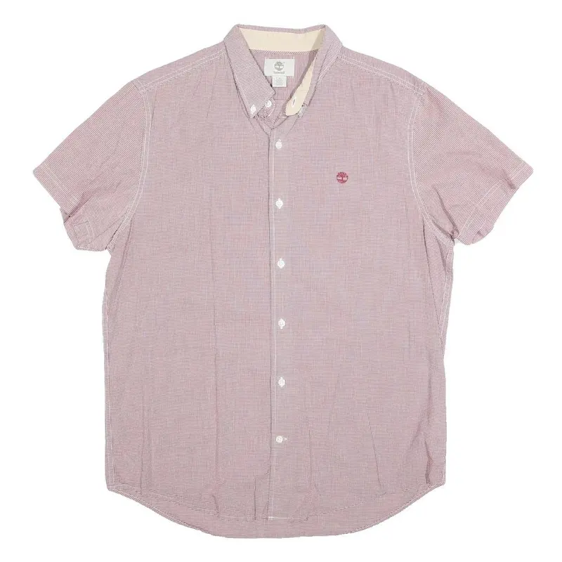 Timberland Mens Red & White Check Shirt L Button Down Short Sleeve Casual 1