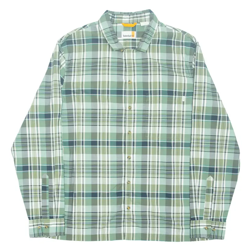 Timberland Mens Shirt Green Check Long Sleeve L 1