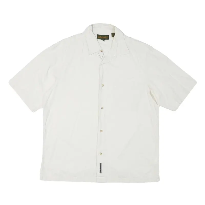 Timberland Mens White Cotton Blend Shirt L Casual Lightweight Button Up 1