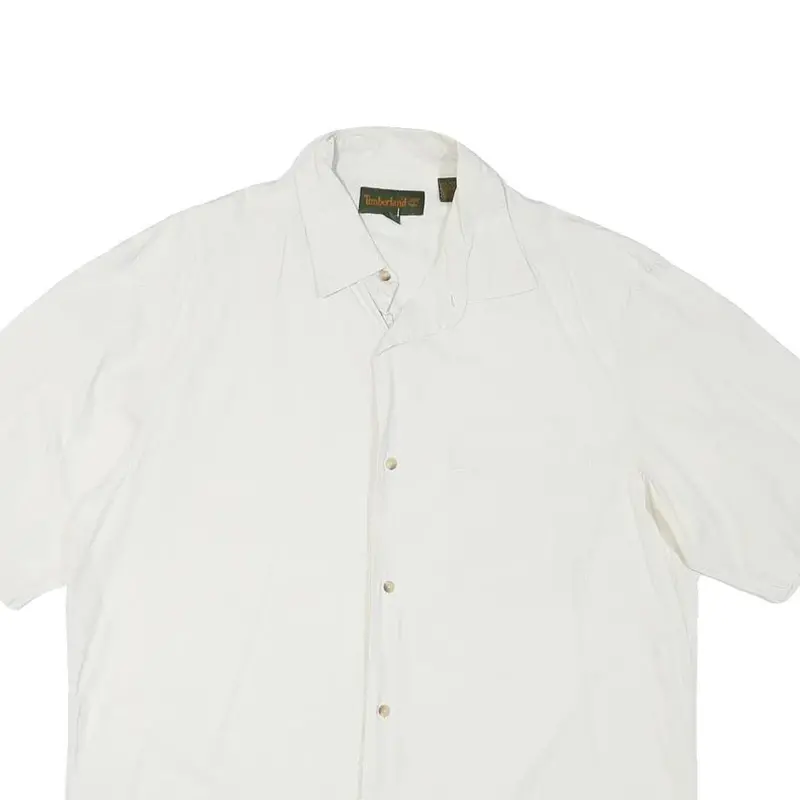 Timberland Mens White Cotton Blend Shirt L Casual Lightweight Button Up 2