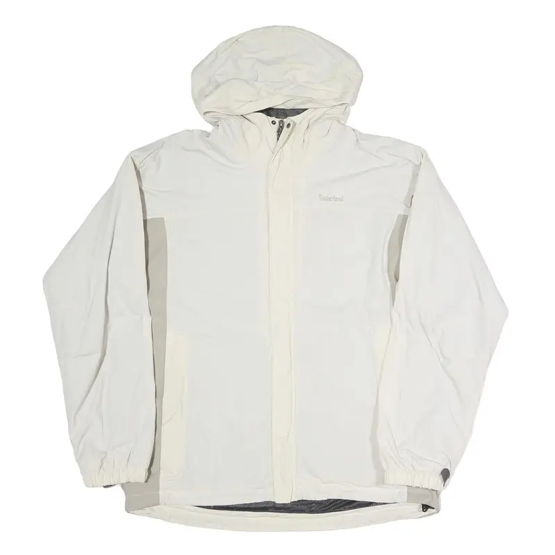 Timberland Mens White & Light Grey Zip Jacket L Polyester Blend Outdoor Hooded 1