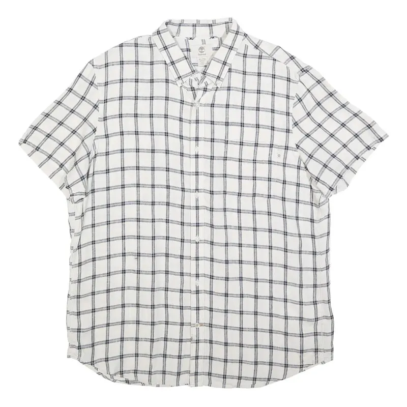 Timberland Mens White & Navy Checked Linen Shirt Xl Lightweight Casual Summer 1