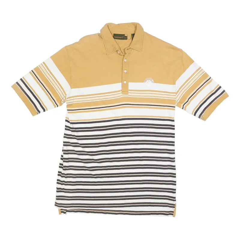 Timberland Mens Yellow & White Striped Short Sleeve Polo Shirt M Casual Cotton 1