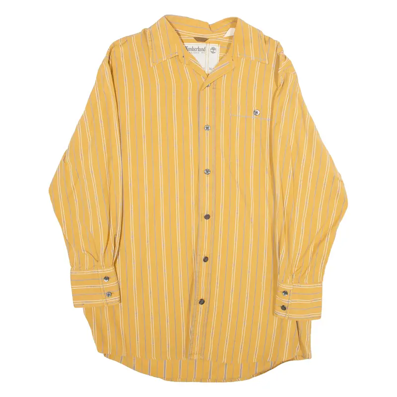 Timberland Relaxed Fit Mens Shirt Yellow Striped Long Sleeve M 1