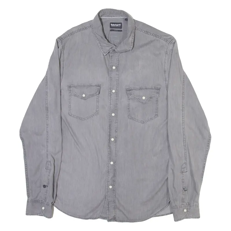Timberland Slim Fit Mens Plain Shirt Grey Long Sleeve L 1