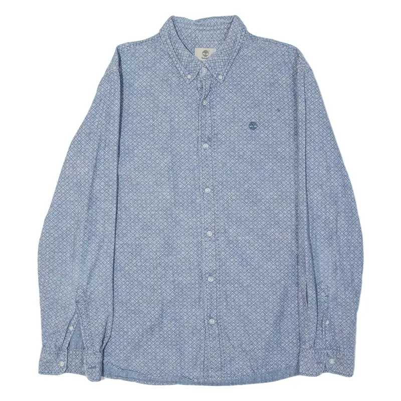 Timberland Slim Fit Mens Shirt Blue Crazy Pattern Long Sleeve Xl 1