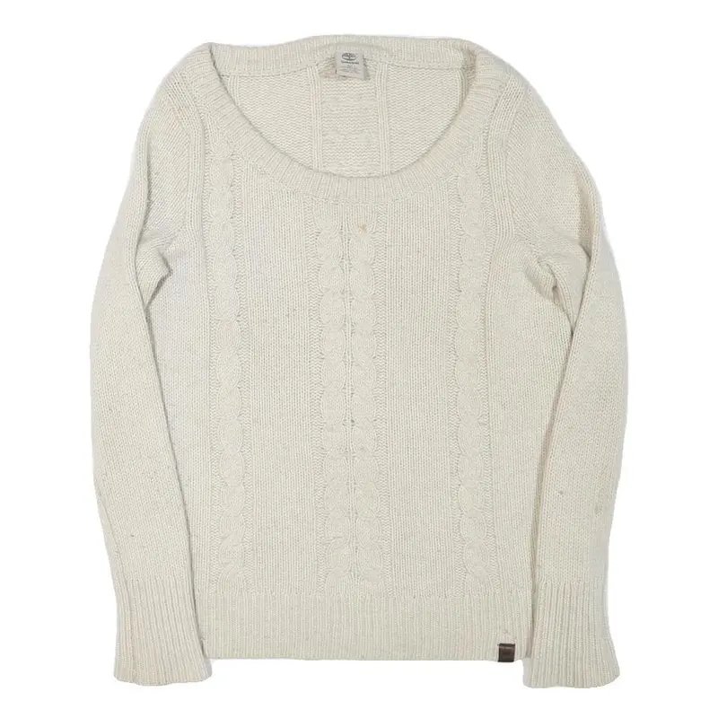 Timberland Womens Cream Patterned Jumper Round Neck Cable Knit S Wool Soft 1