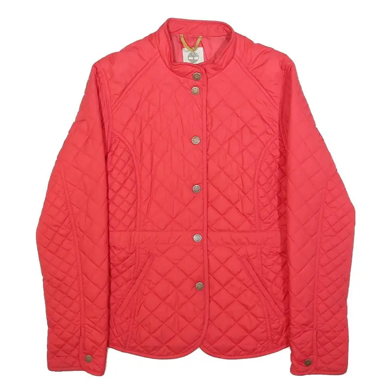 Timberland Womens Red Quilted Jacket S Polyester Button Closure Casual Outerwear 1