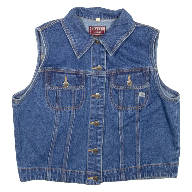 Tiptree Jeans Sleeveless Cropped Womens Denim Jacket Blue M 1