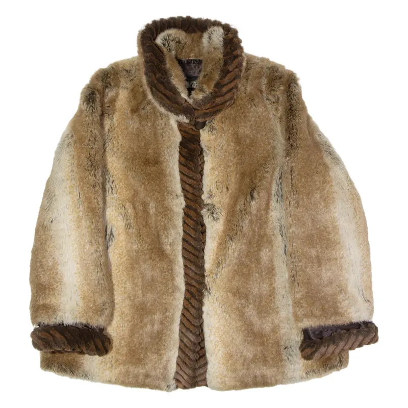 Today's Designer Faux Fur Womens Overcoat Coat Brown 90S L 1