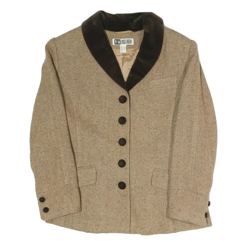 Together Womens Beige Brown Classic Jacket Uk 10 Polyester Blend Button Plain 1