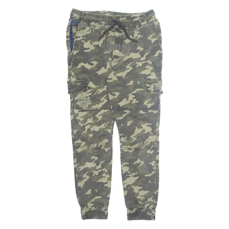 Tokumo Shima Camo Cargo Distressed Mens Trousers Green Regular Tapered W28 L26 1