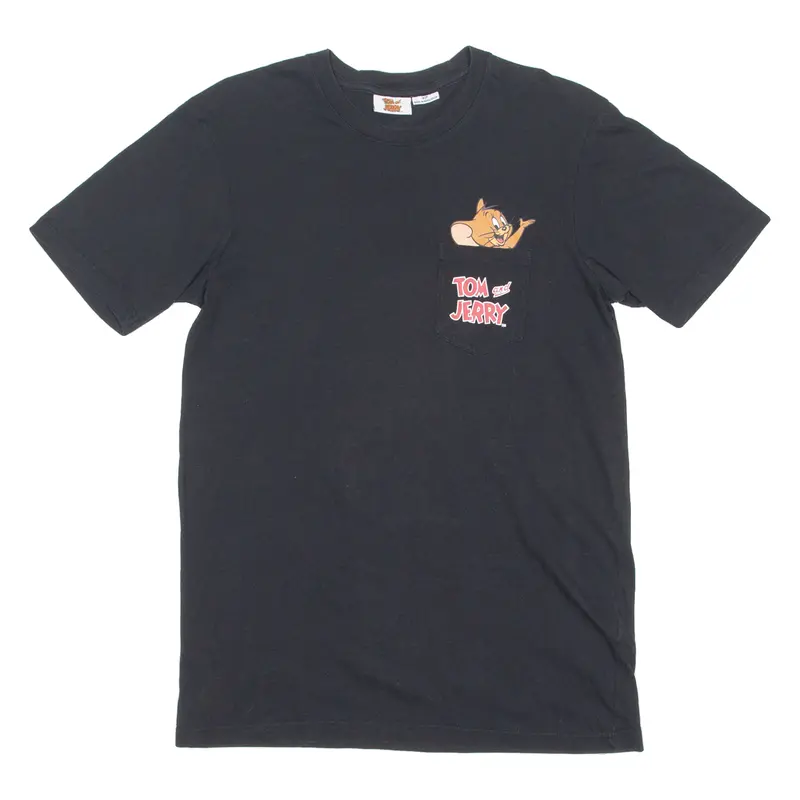 Tom & Jerry Mens T-Shirt Black Crew Neck S 1