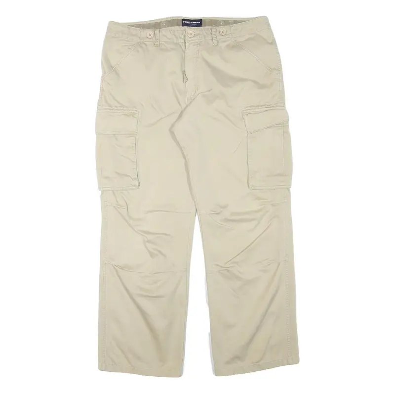 Tom Tailor Mens Cotton Blend Beige Relaxed Cargo Trousers W36 L29 Casual Utility 1