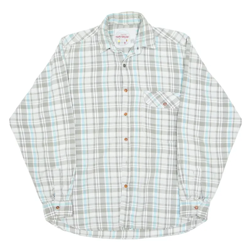Tom Tailor Mens Flannel Shirt Blue Check Long Sleeve S 1