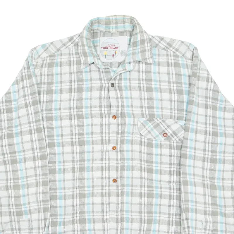 Tom Tailor Mens Flannel Shirt Blue Check Long Sleeve S 2