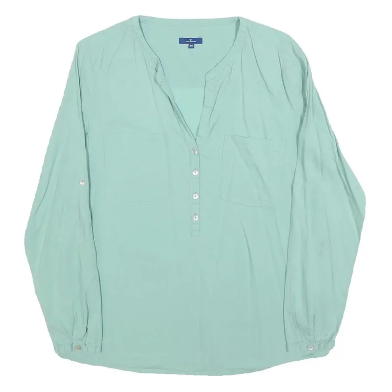 Tom Tailor Womens Mint Blue Plain Blouse Long Sleeve Button Neck Size S 1