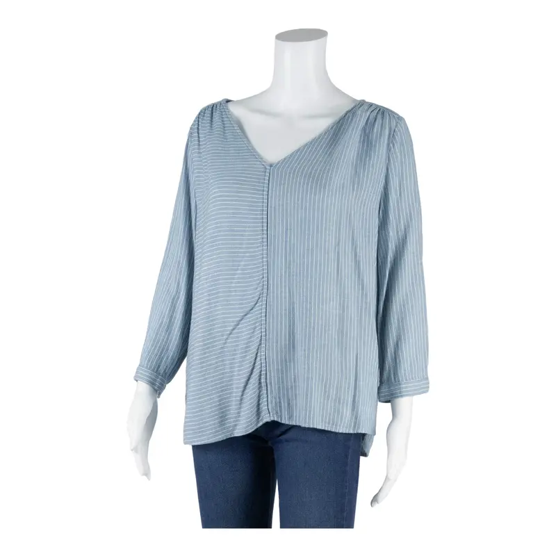 Tom Tailor Womens Oversized Blouse Blue V-Neck 3/4 Sleeve Viscose Striped S 1