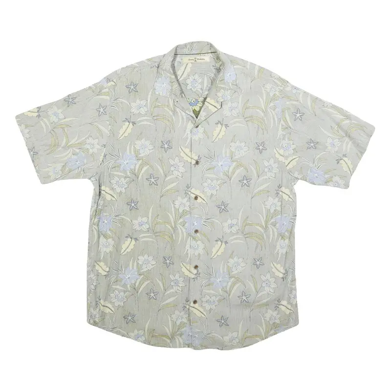 Tommy Bahama Mens Beige & Blue Floral Print Shirt M Cotton Blend Relaxed Fit 1