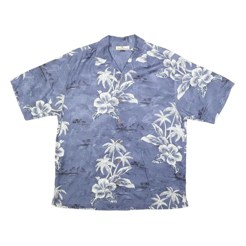 Tommy Bahama Mens Blue Hawaiian Silk Shirt M Tropical Floral Print Relaxed Fit 1