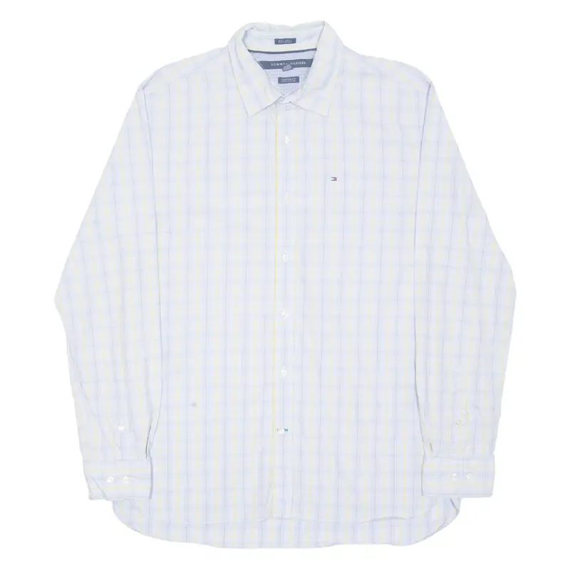 Tommy Hilfiger 80S 2 Ply Mens Shirt Blue Check Long Sleeve L 1