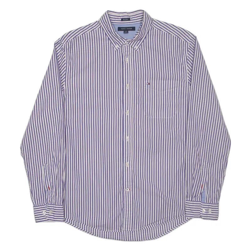 Tommy Hilfiger 80'S 2 Ply Mens Shirt Blue Pinstripe Long Sleeve L 1