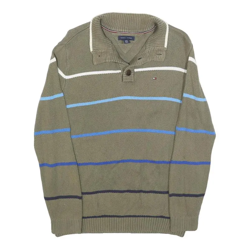 Tommy Hilfiger Boys Beige & Blue Patterned Pullover V-Neck Basic Knit Xl Cotton 1