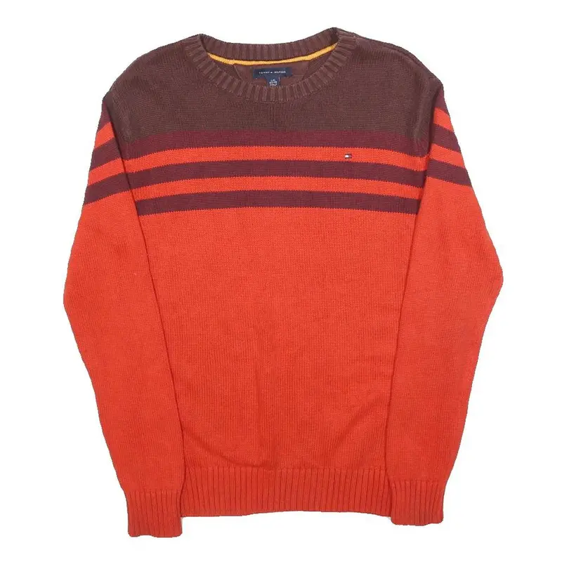 Tommy Hilfiger Boys Brown & Red Patterned Crew Neck Jumper L Cotton Blend Knit 1