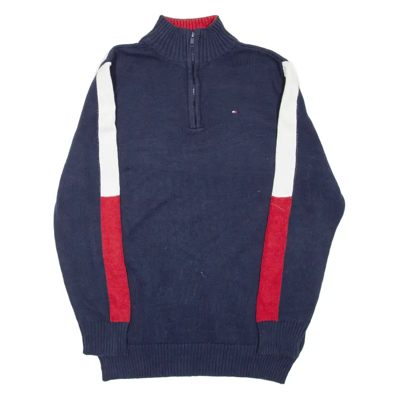 Tommy Hilfiger Boys Jumper Blue 1/4 Zip Tight Knit L 1
