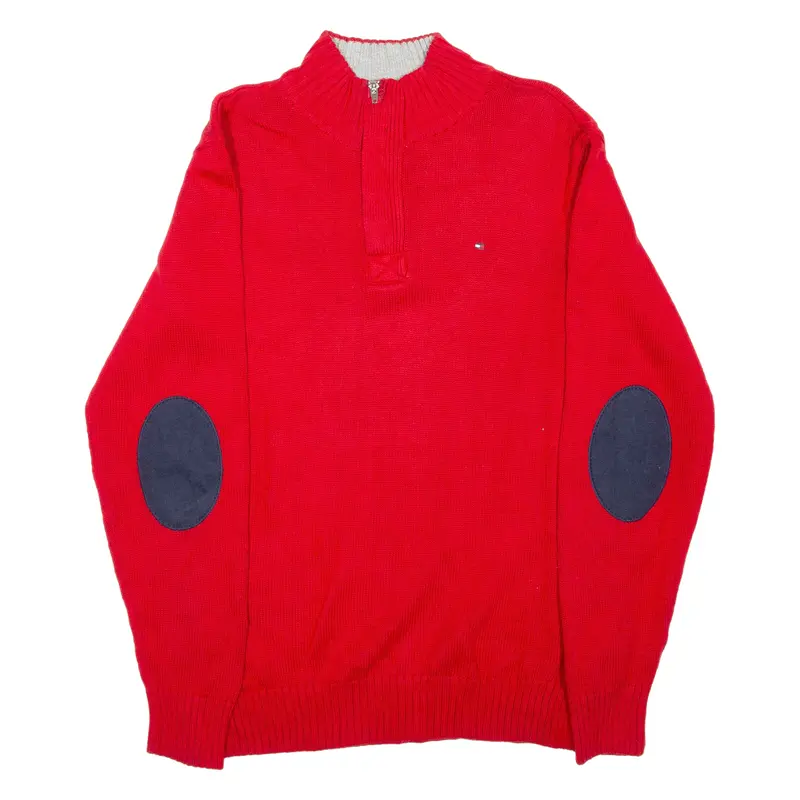 Tommy Hilfiger Boys Jumper Red 1/4 Zip Tight Knit L 1
