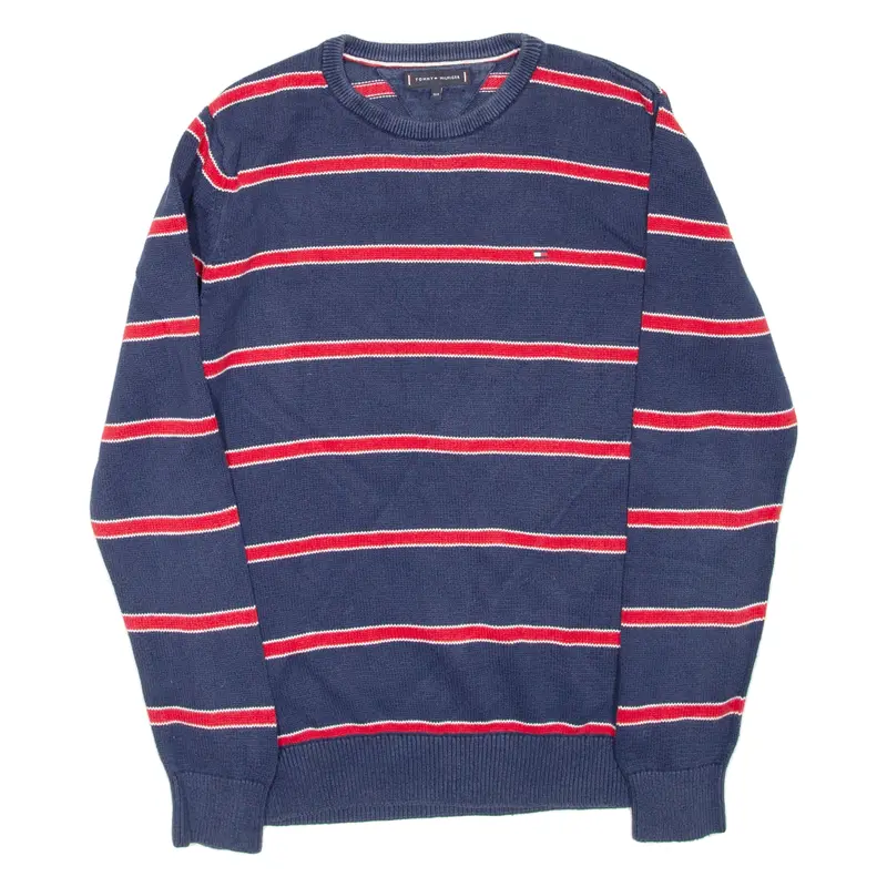 Tommy Hilfiger Boys Patterned Jumper Blue Striped Tight Knit L 1